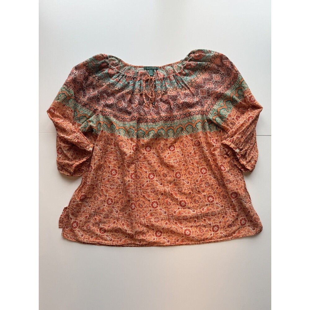 Lauren Ralph Lauren Woman's Colorful Boho Peasant Paisley Blouse - 3X